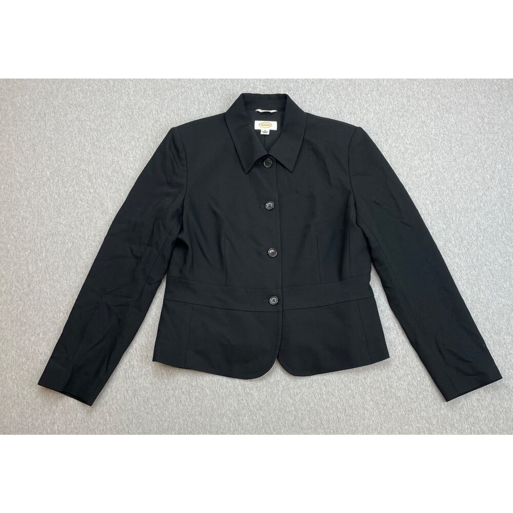 Talbots Jacket Womens 10 Black Wool Blend Stretch Point Collar 4-Button